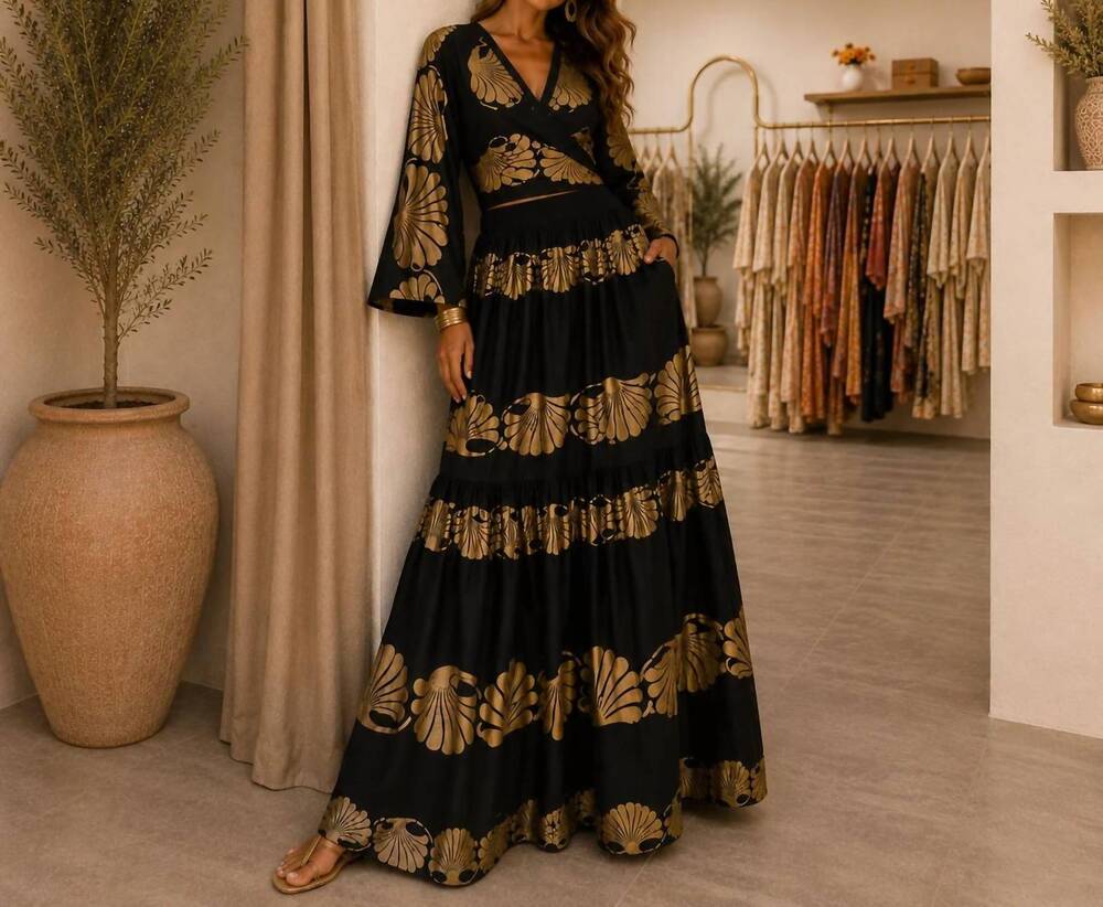 NEW MYSTERY RESORT seashell dreams maxi skirt set in black